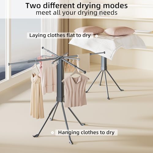 Gray Foldable Clothes Drying Rack with 16 Clips, Space-Saving Laundry Organizer