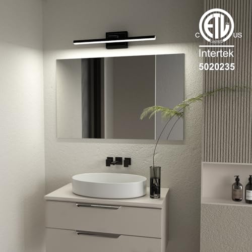 Black 24-Inch Dimmable Bathroom Vanity Light with Rotatable Head - 5 CCT LED Over Mirror