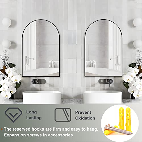 20x30 Black Arched Wall Mirror Set - Modern Bathroom & Entryway Decor