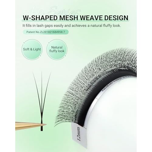 NAGARAKU Narrow 3D W Eyelash Extension, Small Spacing 3D Clover Lash Supplies Natural Soft Premade Fans PBT Cluster W Shape Lash Easy Fanning yy False Lashes Makeup Solon Matte Black - 0.07D 8-15 Mix