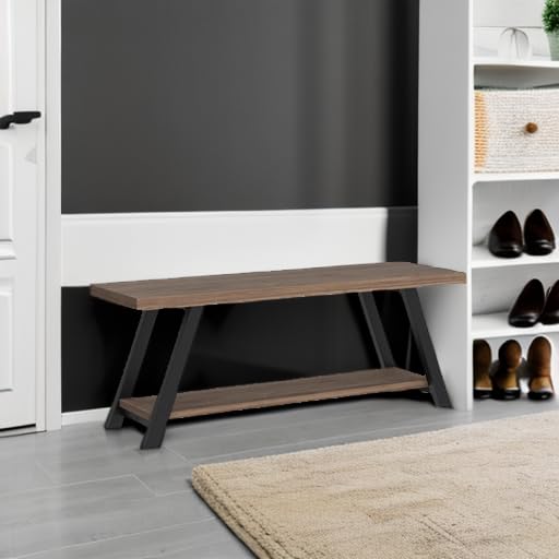 Rustic Oak Entryway Bench with Storage - 47-Inch Wooden Mudroom Bench