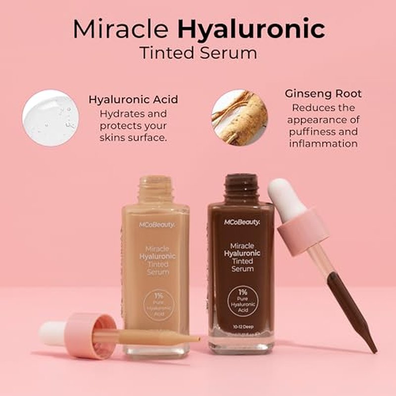 MCoBeauty - Miracle Hyaluronic Tinted Serum - 3-4 Light Medium - Skincare-Infused Hydrating Skin Tint with Hyaluronic Acid - Buildable & Medium Coverage Moisturizing Serum Foundation - Cruelty Free