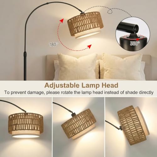 NUBEAURA Bohemian Black Arc Floor Lamp with Adjustable Height & 2 Shades