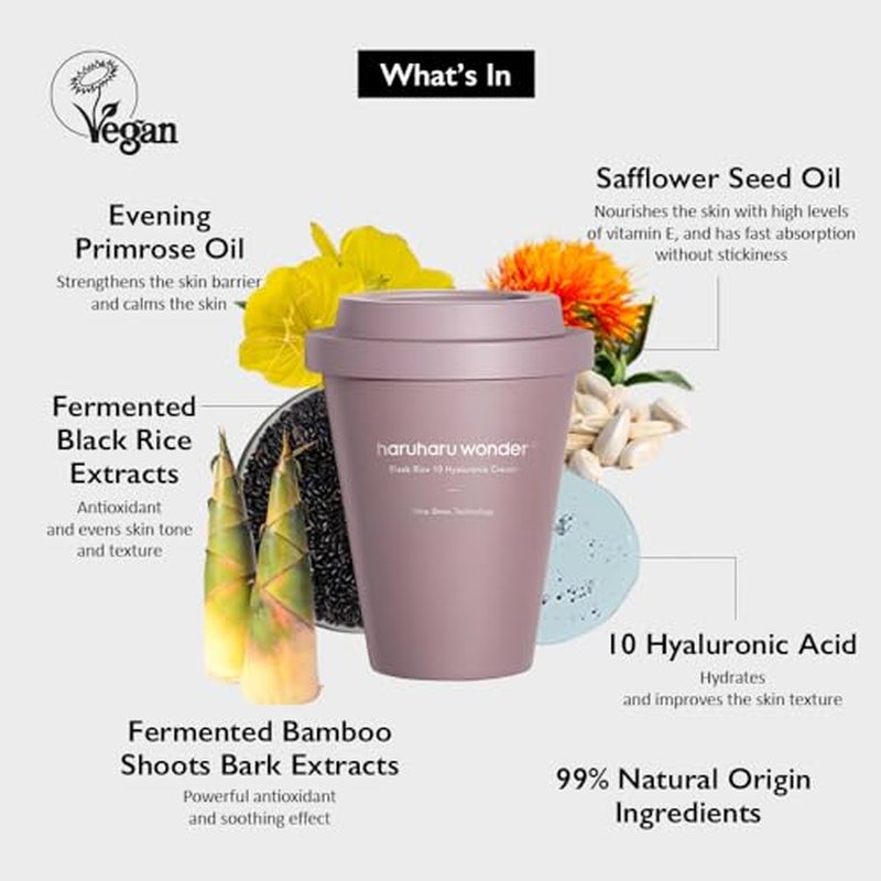 HARUHARU wonder Black Rice 10 Hyaluronic Cream, 3.0 fl oz, Face Moisturizer, Vegan, Cruelty Free, Daily skincare, Korean Skincare