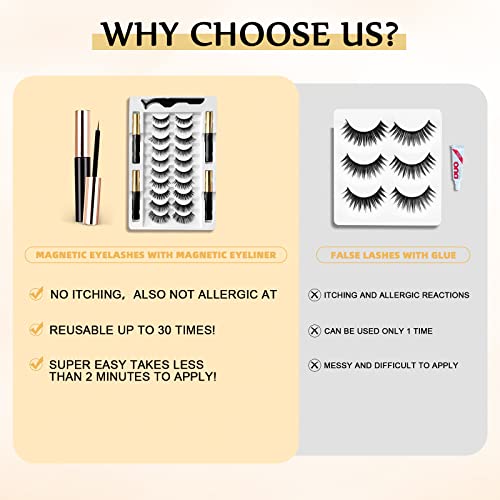 Magnetic Eyelashes, Magnetic Eyelashes Natural Look, 10 Pairs Reusable Eye Lashes 4 Tubes of Eyeliner with Tweezer