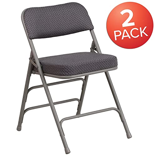 Gray Fabric Folding Chair Set of 2 - Padded Metal Folding Chairs for Indoor & Outdoor Use