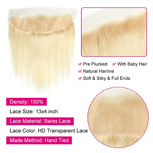 Shining Girl 613 Blonde 13x4 Transparent HD Lace Frontal Closure 14 Inch Straight Human Hair Extension