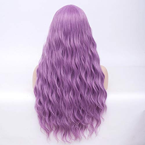 BERON 27-Inch Lavender Purple Curly Wavy Synthetic Wig with Bangs for Women