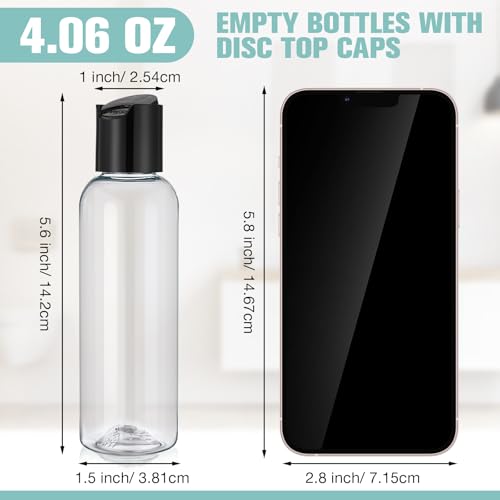 Hinged Lid Plastic Squeeze Bottles 50 Pack 4oz Amber Clear with Black Caps
