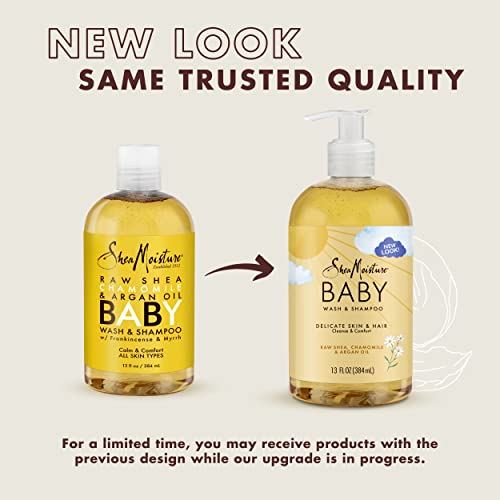Shea Moisture Raw Shea Chamomile & Argan Oil Baby Wash & Shampoo, Gentle Cleansing, Frankincense & Myrrh, Calming & Comforting for Baby¡¯s Soft Skin (Pack of 2 -13 Fl Oz Ea)