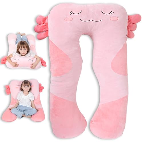 Pink Axolotl U-Shape Plush Body Pillow for Kids - Large Soft Stuffed Animal Gift