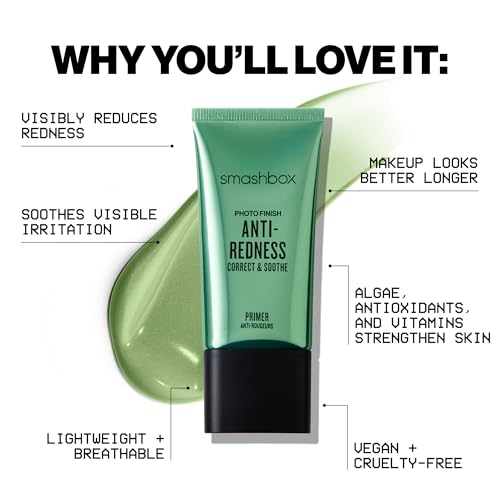 Smashbox Photo Finish Anti-Redness Primer | Color-Correcting Makeup Primer Neutralizes Redness | Hydrating Makeup Primer + Soothing Algae, Rose & Mushroom Extracts, Dermatologist-Tested, 1 Fl Oz