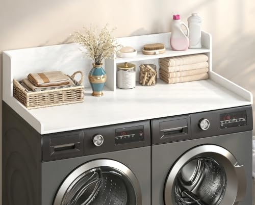 FUNHUKSON White 2-Tier Laundry Countertop Shelf for Washer & Dryer 54"