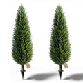 4ft Artificial Cedar Topiary Trees Set of 2 with Ground Spikes - UV Resistant Outdoor Decor, 7in Variation