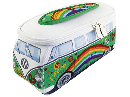 VW T1 Bus Cosmetic Bag - Neoprene Toiletry Travel Organizer, Peace Green 30x14x12cm