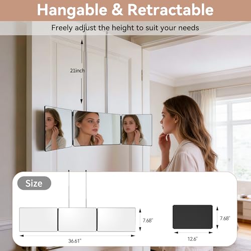 3-Wold Fold 3-Way Mirror for Self Hair Cutting with Black No LED – LADETTO