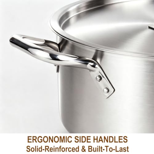 HOMICHEF 15 Qt Braiser Pan with Lid - Nickel Free Stainless Steel, 3-Ply Base, Matte Finish (Silver)