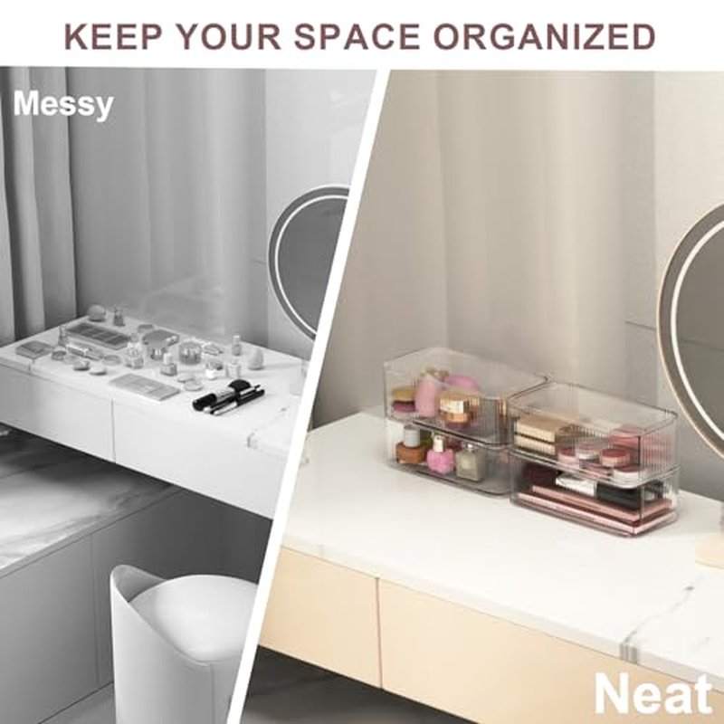 4 Pack Stackable Storage Drawers, Clear Acrylic Makeup Organizer for Vanity, Plastic Storage Bins, Multi-Purpose Cosmetic Display Organizers for Jewelry, Bathroom, Office, Pantry, Home Organization