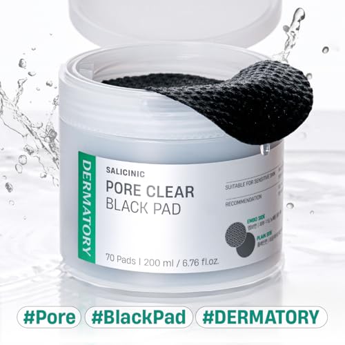 DERMATORY Salicinic Pore Clear Black Pad for Pore Refining with BHA Salicylic Acid, Infused with 5% Charcoal (in fabric only), Facial Exfoliant for Blackheads, Dual-Textured, Korean Skin Care