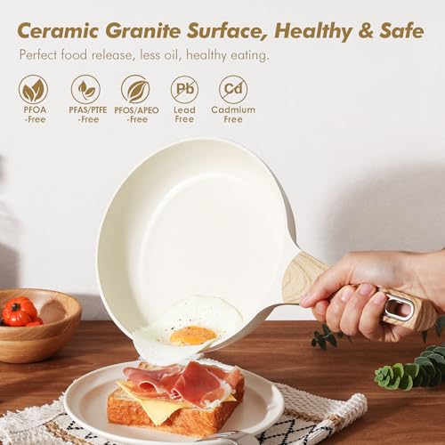 SENSARTE Granite Ceramic Non-Stick Cookware Set - White, 14 Pieces, Induction Compatible