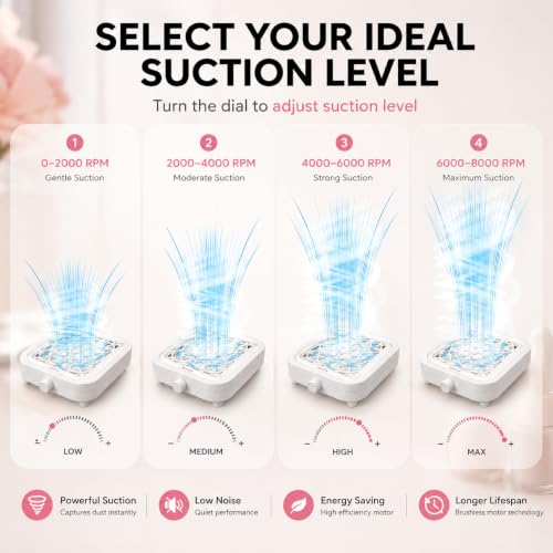 Hamara 1 Pack Quiet & Powerful Nail Dust Collector - Portable, Adjustable Suction, Reusable Filter, 8000 RPM