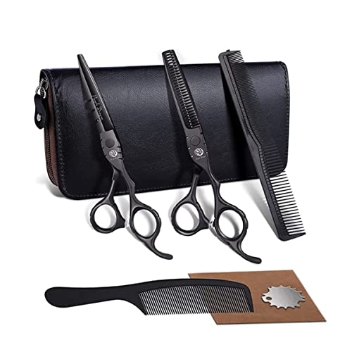 Purple Dragon 5.5 Inch Hair Cutting Shears Set with Bag - Black, Professional Barber Scissors