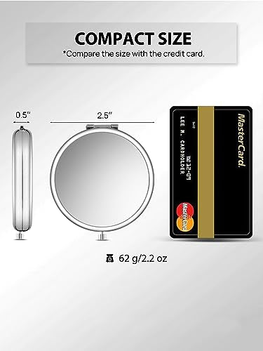 Portable Compact Mirror with 1X/2X Magnification - Silver, 2.5 Inch