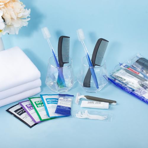 Personal Hygiene Kit Bulk Pack of 10,Individually Wrapped 13-IN-1 Blue Disposable Basic Travel Toiletry Set Homeless Care Package Supplies for Men,Women,Guests,Charity