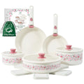 White Ceramic Cookware Set 14Pcs Non-Toxic Detachable Pans and Pots