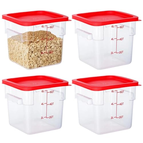 6 Qt Square Food Storage Containers with Lids - Clear, Space-Saving Set (4 Pack, Variation: 6.0 Quarts Square)
