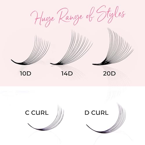 One V Salon 500 Premade D Curl Volume Lash Fans 14D-0.05mm 9-16mm Mixed Tray