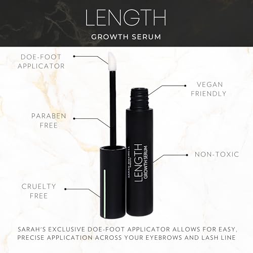 Sarah Maxwell Beauty - LENGTH Growth Serum for Eyelash & Brow Boost, Vegan, Paraben-Free, Cruelty-Free ? Enhance Lashes & Brows, Clean Beauty Lash Treatment (0.17 fl oz | 5 mL)