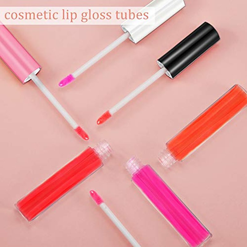 Blulu 30 Pcs 10 ml Lip Gloss Tubes Bulk Empty Refillable Lip Balm Bottle Clear Plastic Gloss Container Reusable Lipstick Bottle with Rubber Insert for Women DIY Lipgloss Cosmetics(Pink, Black, White)