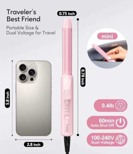 Mini Travel Curling Iron 3/4 Inch Dual Voltage Ceramic Hair Curler with Adjustable Temp