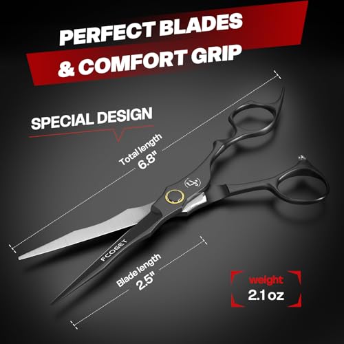 Fcoget Black Professional Japanese 440C Stainless Steel Hair Cutting Scissors 6.8 inch for Salon & Home