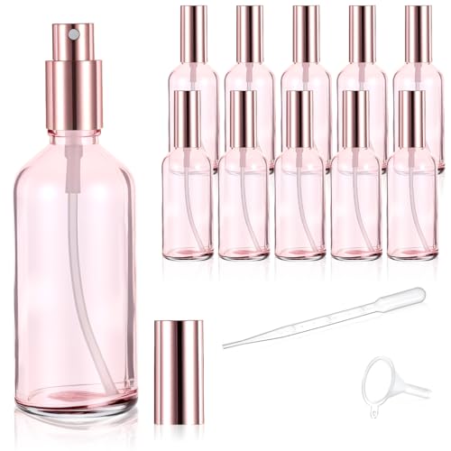Pink Glass Spray Bottles Set - Refillable 3.4 Oz Fine Mist Atomizers for Perfumes & Essential Oils