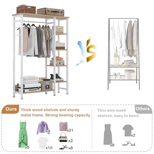 Open Garment Clothing Rack with Shelves & Hanging Rod - White