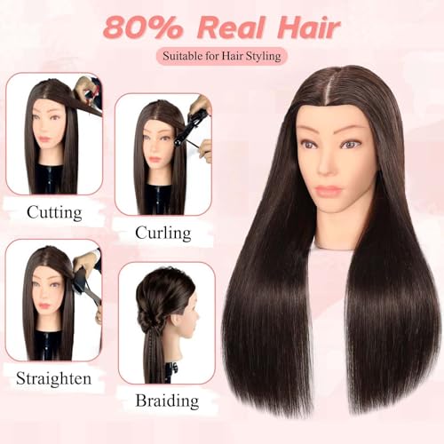 Mannequin Head with Human Hair - Cosmetology Practice Head Dark Brown 26-28 Inch