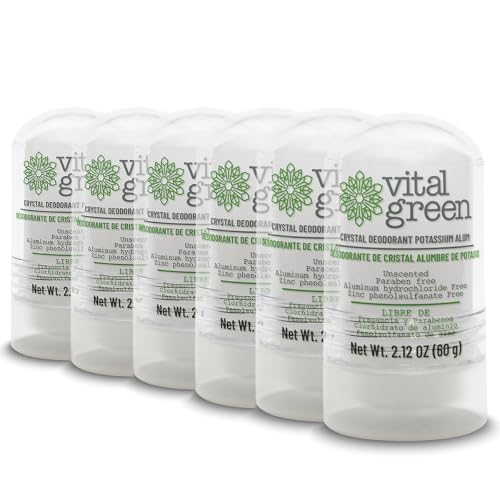Vital Green Thai Crystal Potassium Alum Deodorant Unscented 60g 6 Pack - Natural Mineral Salt