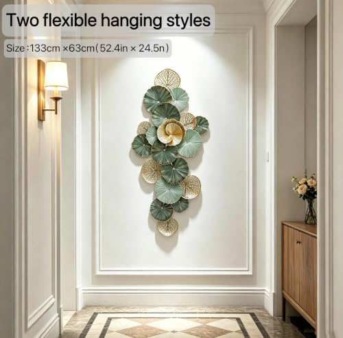 Large Green Metal Wall Art Decor - 3D Lotus Leaves Handcrafted Indoor/Outdoor