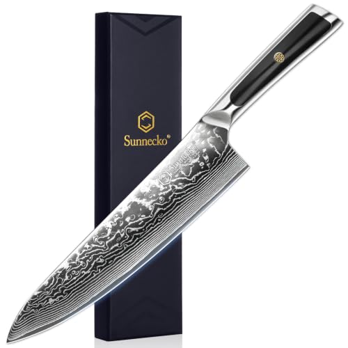 Sunnecko 8 Inch Japanese Damascus Chef Knife - VG10 Steel Razor Sharp Kitchen Knife