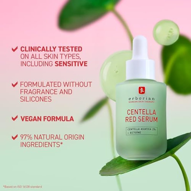 Erborian Red Serum, Daily Hydrating & Soothing Redness Treatment for Sensitive Skin, Lightweight Barrier Support with Centella, Korean Skincare
