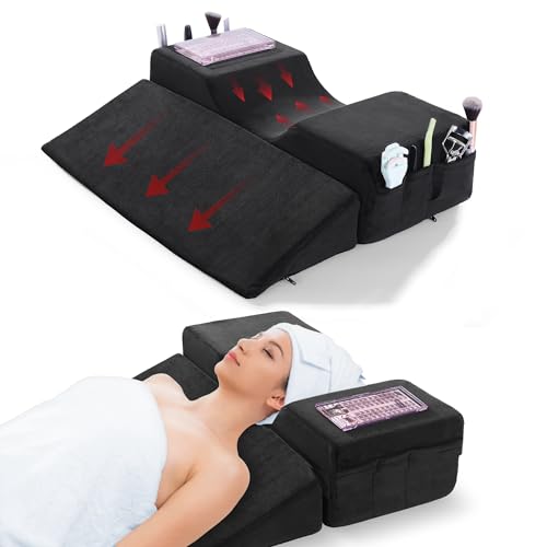 Black BALAPET Lash Pillow for Eyelash Extensions, Ergonomic Support with Side Pockets