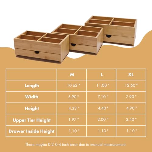 GOBAM X-Large Bamboo Makeup Storage Drawer Organizer - Large Capacity Cosmetic Box