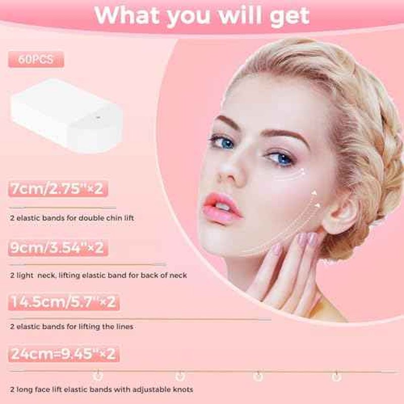 Invisible Face Lift Tape,100PCS Face Lifting Tapes and Bands with 8 Strings,Instant Face Lifter for Women Neck,Eyes,Double Chin,Sagging Skin,Face Tape for Tightening,Invisible Facelift Tape for Makeup