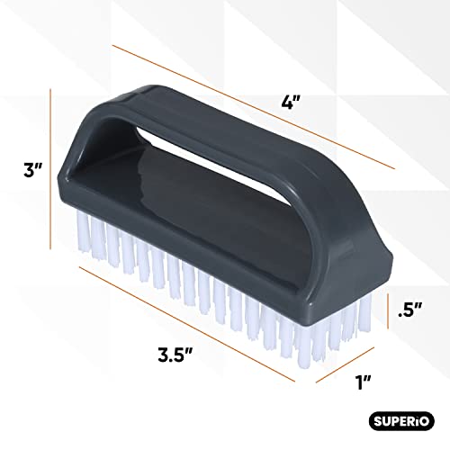 Superio Stiff Nail Brush for Cleaning Fingernails Small Scrub Brush with Handle, Cleaning Brushes for Hands, Toes, and Nails (Black, 12 Pack)