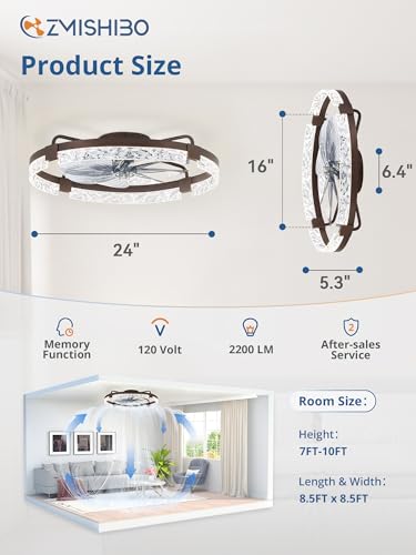 ZMISHIBO 24 Inch Ceiling Fan with Lights, Remote & App Control, Brown