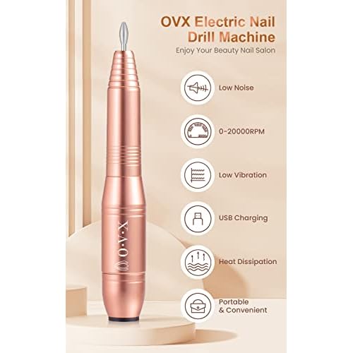 Professional Acrylic Nail Drill, USB Electric Nail Drill Machine, Portable Electrical Nail File Kit for Gel Nails and Home Salon, Manicure Pedicure Polishing Shape Tools, Gold