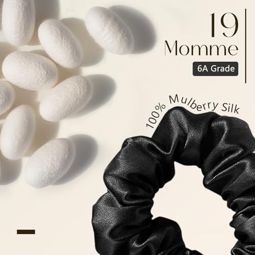 ZIMASILK 100% Mulberry Silk Hair Scrunchies, Best For Women And Girls¡¯ Hair 19 Momme Elastic Hair Bands for Ponytail Holder Gentle And No hurt (3 Pack, Black)