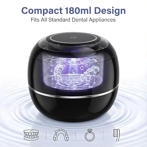Ultrasonic Retainer Cleaner Machine Black 42KHZ Dental Jewelry 180ML